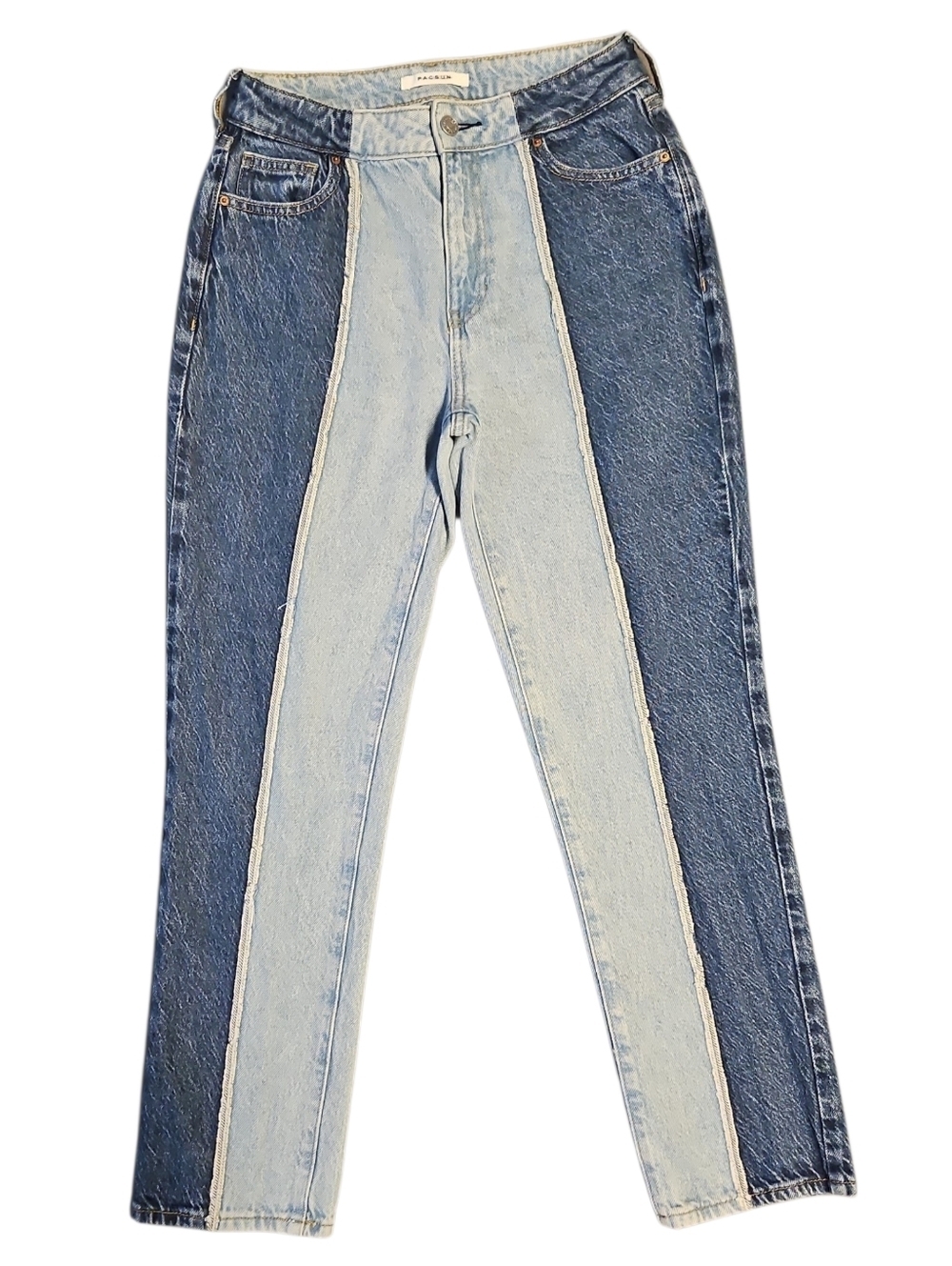 PacSun Mom Jean High-Rise Two-Tone Panel Jeans - Light & Dark Blue Size 25